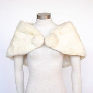 Vintage 1960s Ivory Rabbit Fur Stole Wrap